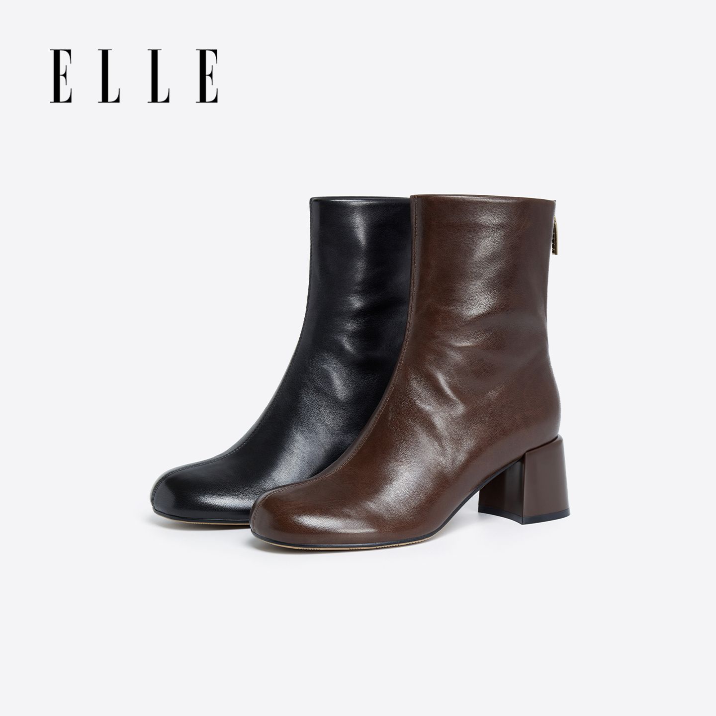 12859766.ELLE复古潮流时尚粗跟短筒靴女2025秋季新款时尚圆头时装靴