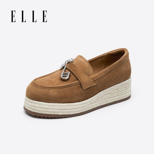 12868977.ELLE复古时尚潮流百搭一脚蹬单鞋女2025秋季新款圆头浅口平底鞋