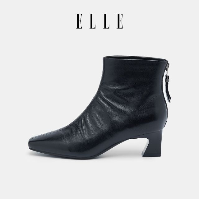 12868382.ELLE时尚优雅百搭粗跟短靴女2025秋冬新款方头潮流时装靴