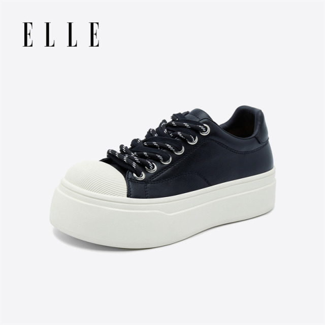 12882207.ELLE厚底时尚圆头低帮休闲鞋女2025秋季新款户外运动平底鞋