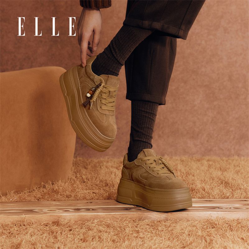 12898044.ELLE复古时尚厚底潮流百搭休闲鞋女2025秋季新款户外低帮鞋