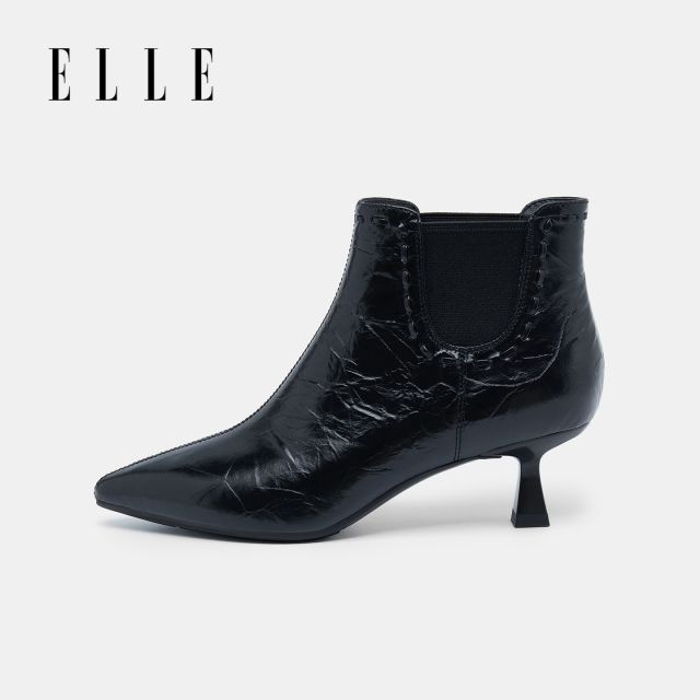 12935505.ELLE复古优雅潮流尖头细跟时装靴女2025秋冬新款百搭短筒靴