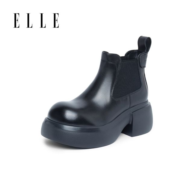 12950999.ELLE复古厚底圆头时尚短筒靴女2025秋冬新款舒适百搭时装靴