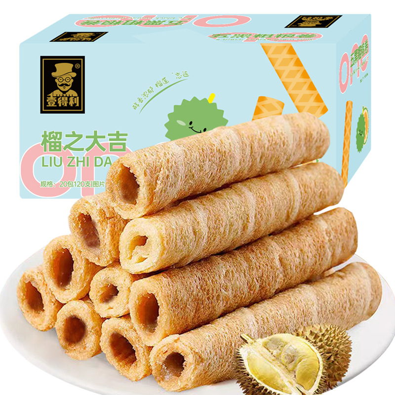 12739404.壹得利榴莲蛋卷酥脆猫山王水果饼干馋嘴休闲网红零食