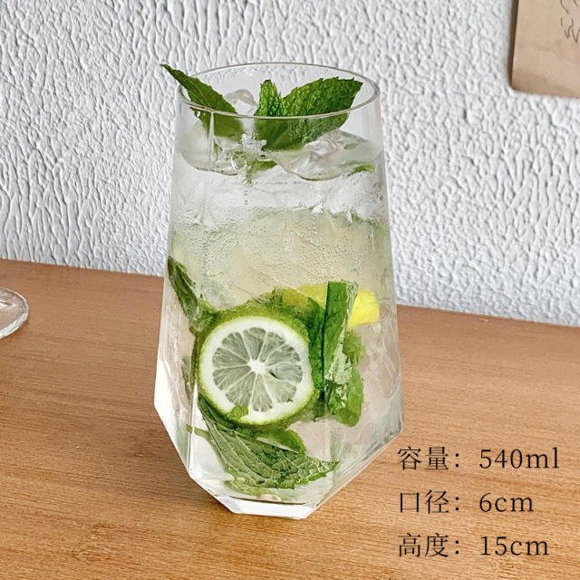 13683481.菱角玻璃杯 餐厅水果茶杯苏打气泡水杯冷饮料杯喝水杯子