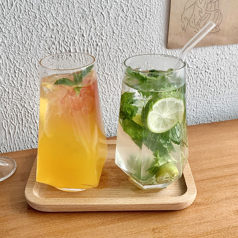 13683481.菱角玻璃杯 餐厅水果茶杯苏打气泡水杯冷饮料杯喝水杯子
