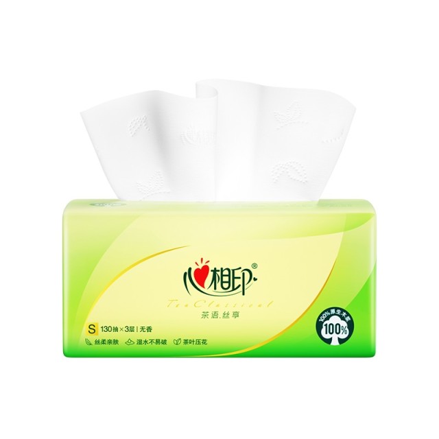 13108088.心相印茶语丝享抽纸实惠装3层130抽家用抽纸卫生纸餐巾纸