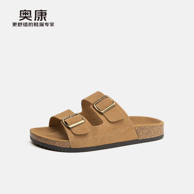 12364306.【爆款博肯拖】奥康男鞋夏季真皮时尚休闲百搭舒适日常外穿沙勃肯鞋凉拖鞋