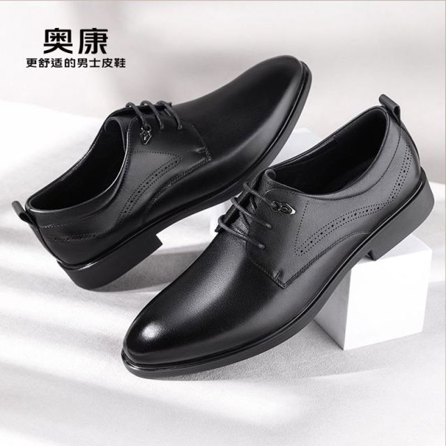 12366323.【尖头真皮】奥康男鞋新款商务正装英伦真皮尖头软底上班结婚新郎德比鞋皮鞋男
