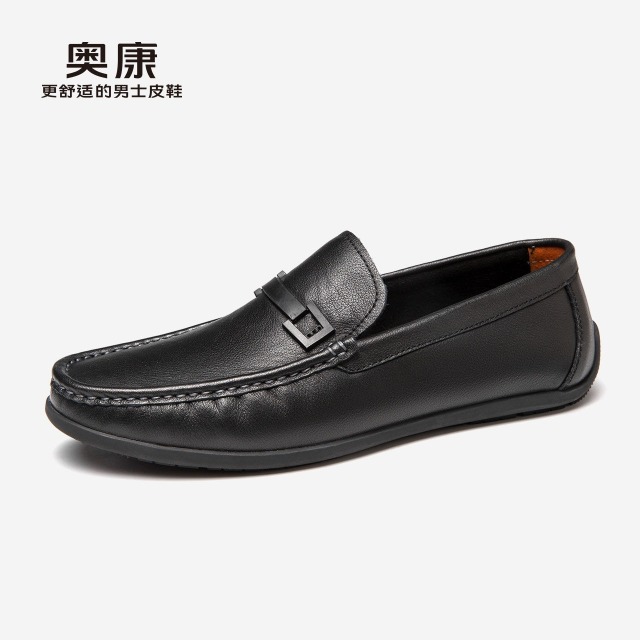 12391133.【真皮︱一脚蹬】奥康男鞋春秋商务休闲皮鞋舒适软底驾车鞋一脚蹬套脚懒人豆豆鞋