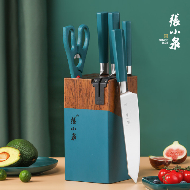 13809974.张小泉不正典雅绿刀具六件套家用厨房切菜刀斩骨水果全套
