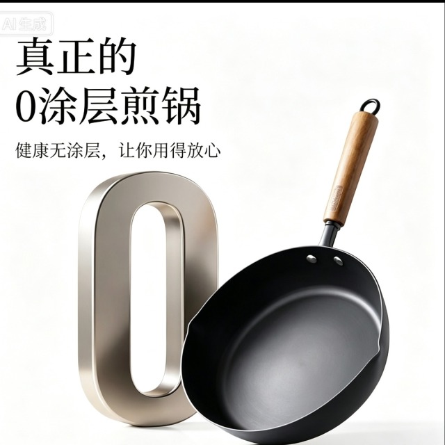 13848092.张小泉玄铁煎锅无涂层平底煎锅电磁炉燃气灶通用精铁防锈大容量