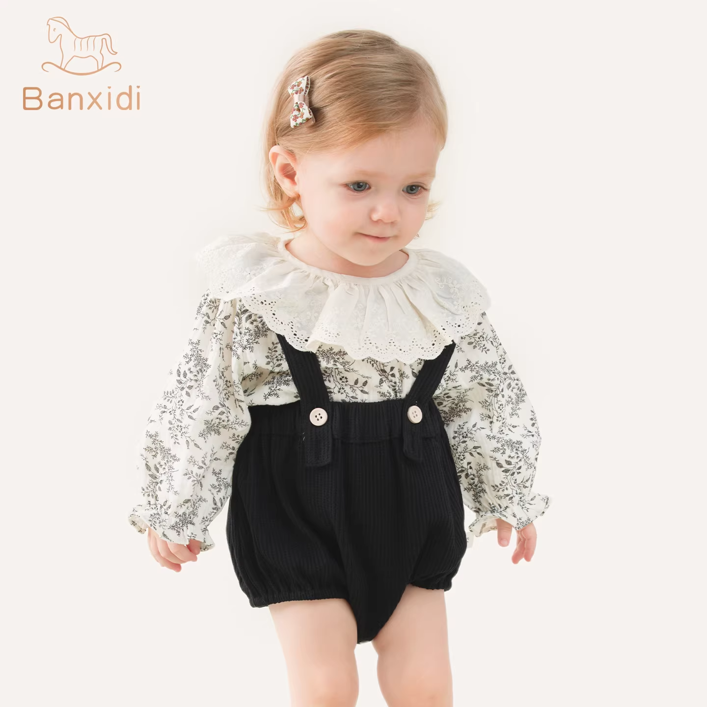 13164781.班喜迪婴儿衣服秋装婴幼儿连体衣宝宝碎花包屁衣背带裤套装小月龄外出服