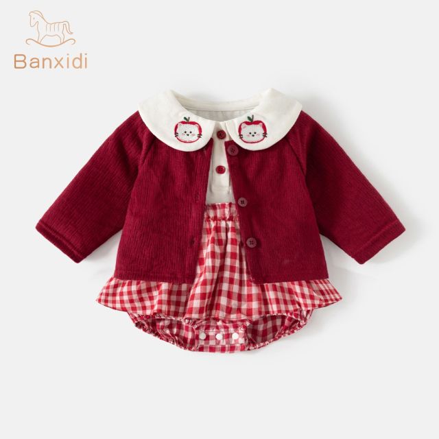 13164814.班喜迪婴儿衣服秋装婴幼儿连体衣女宝宝包屁裙子哈衣开衫套装公主外出服