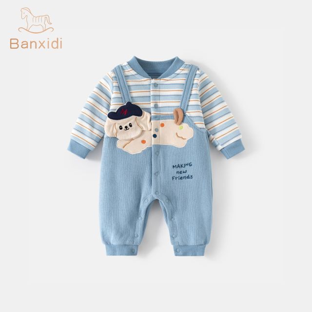 13164823.班喜迪婴儿衣服秋装婴幼儿连体衣男宝宝哈衣爬服超萌假两件背带裤外出服