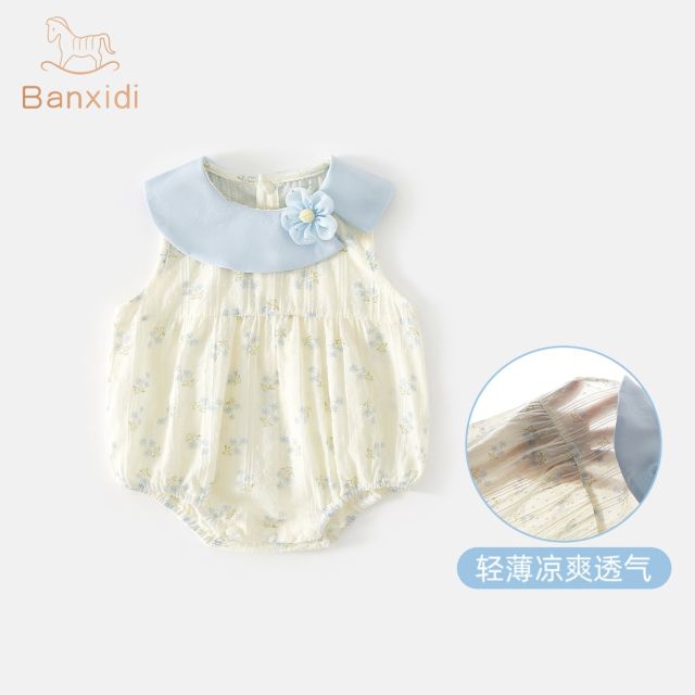 13222413.班喜迪婴儿衣服夏季薄款婴幼儿连体衣宝宝公主包屁衣夏装无袖哈衣外出服