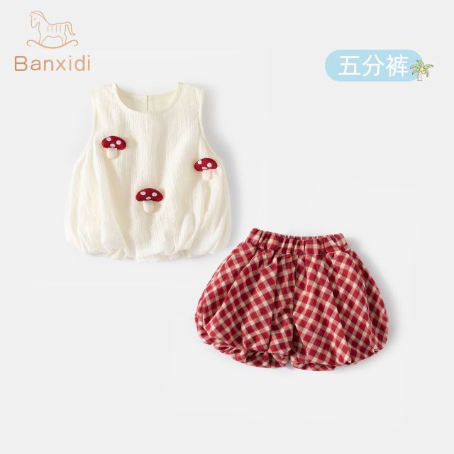 13225091.班喜迪女童夏装套装新款洋气儿童背带衣服两件套宝宝短裤夏季小童装