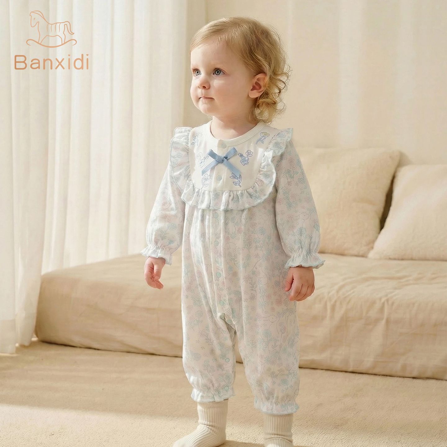 13165403.班喜迪婴儿衣服秋装婴幼儿连体衣公主宝宝哈衣爬服春秋小月龄碎花外出服