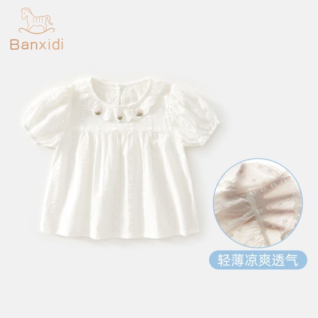 13316347.班喜迪女童衬衫夏装薄款新款洋气女宝宝娃娃衫纯棉上衣夏季儿童衬衣