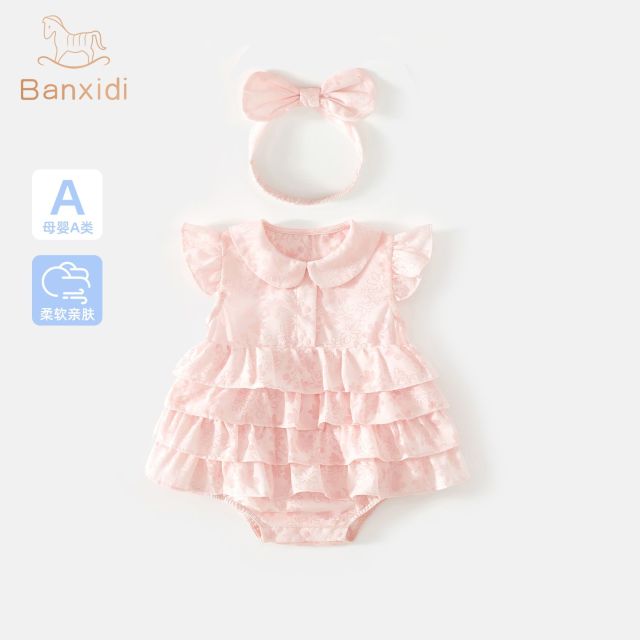 13486492.【A类标准】班喜迪婴儿衣服夏装宝宝连体衣婴幼儿百天公主小飞袖包屁裙