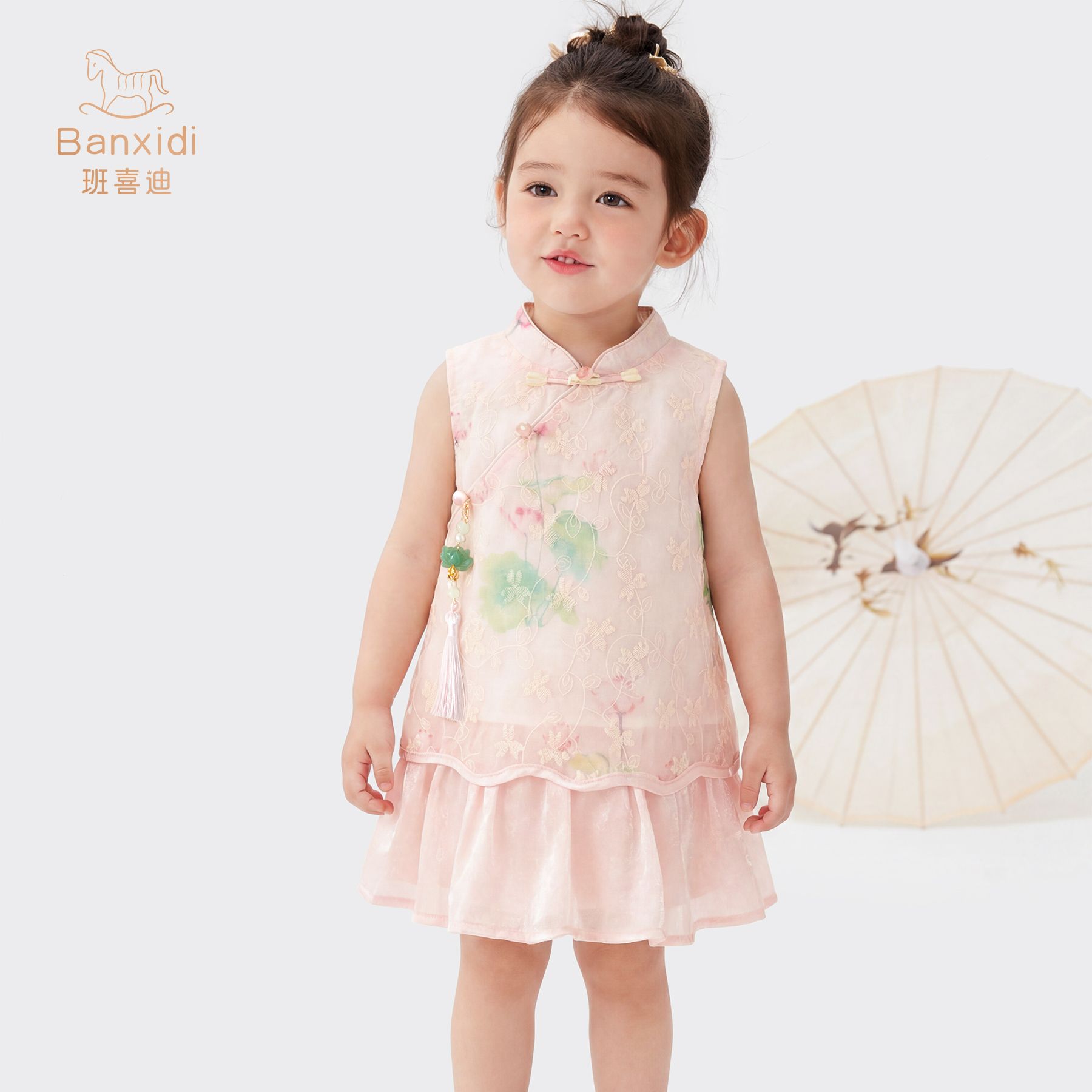 13488042.班喜迪汉服女童连衣裙夏装洋气儿童公主裙宝宝周岁礼服夏季国风旗袍裙子
