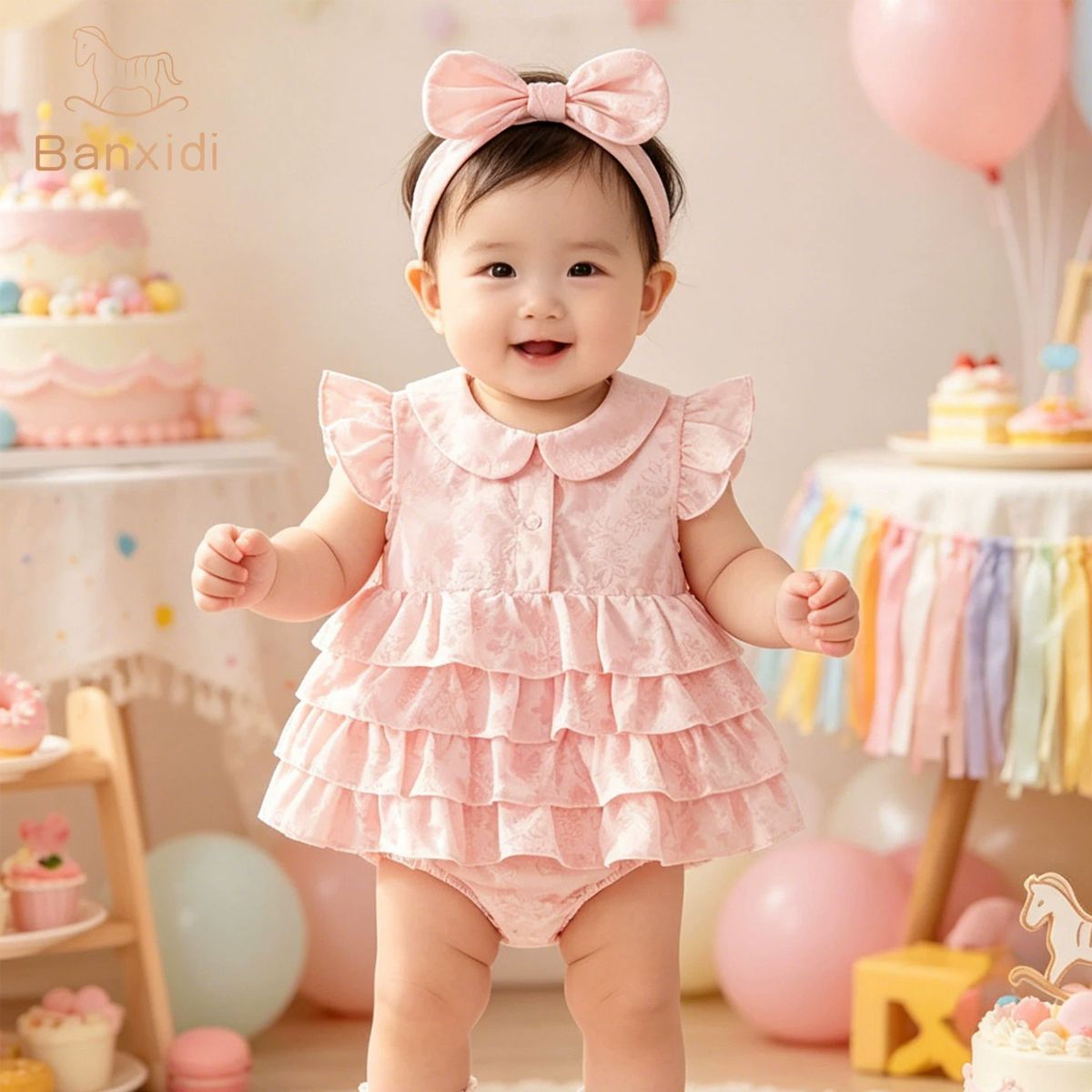 13486492.【A类标准】班喜迪婴儿衣服夏装宝宝连体衣婴幼儿百天公主小飞袖包屁裙