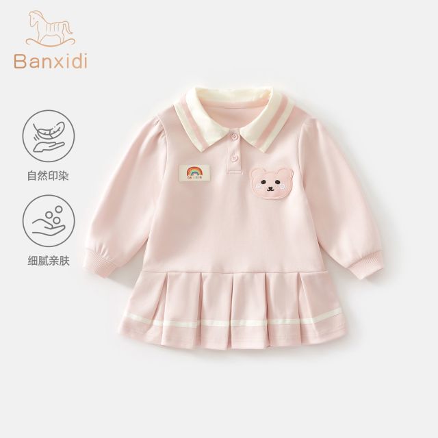 13164624.班喜迪女童连衣裙秋装儿童学院风Polo卫衣裙周岁礼服洋气宝宝公主裙春秋