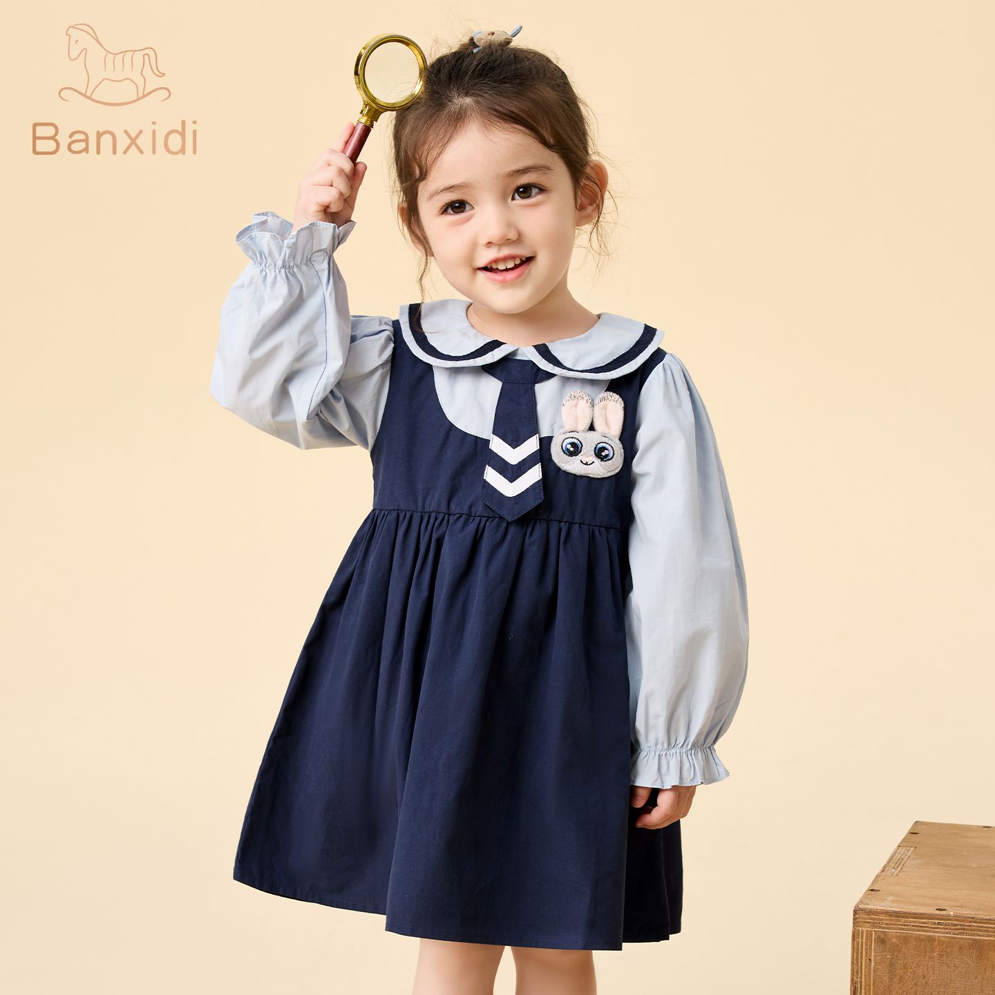 13788456.班喜迪女童连衣裙秋装新款洋气宝宝公主裙周岁礼服春秋季儿童学院风裙子