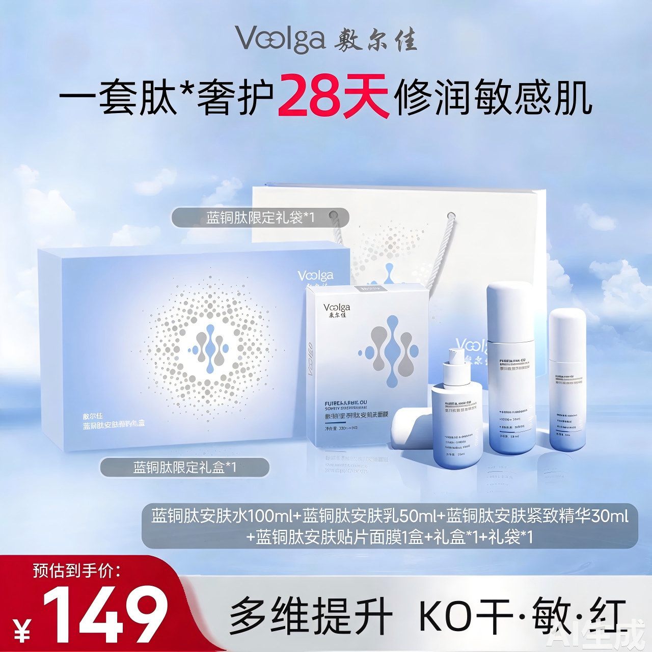 13677418.敷尔佳蓝铜肽安肤滋润紧致舒缓修护保湿护肤套装