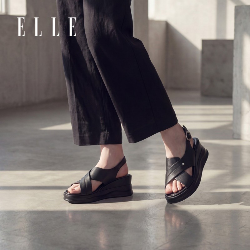 13505945.ELLE女鞋慵懒调调坡跟凉鞋女夏外穿精致不累脚小个子显高2026新款