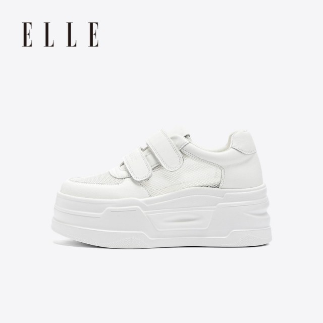 13505975.ELLE女鞋舒适定义夏季新款网鞋女透气薄款网面厚底鞋魔术贴小白鞋