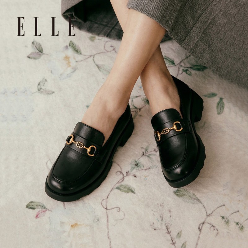 13505769.ELLE复古乐福鞋女款2026新款夏季增高厚底鞋一脚蹬英伦小皮鞋