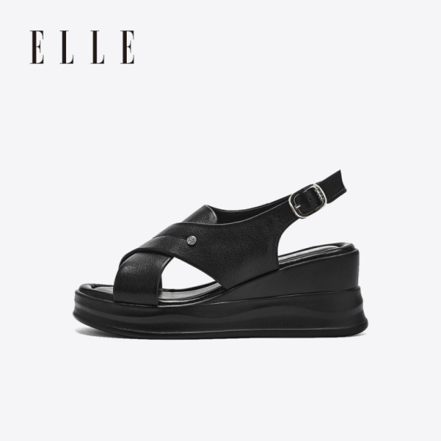 13505945.ELLE女鞋慵懒调调坡跟凉鞋女夏外穿精致不累脚小个子显高2026新款