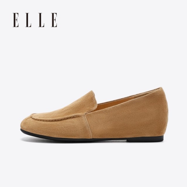 13505999.ELLE女鞋老钱风羊皮绒面乐福鞋夏季新款内增高通勤舒适平底单鞋女