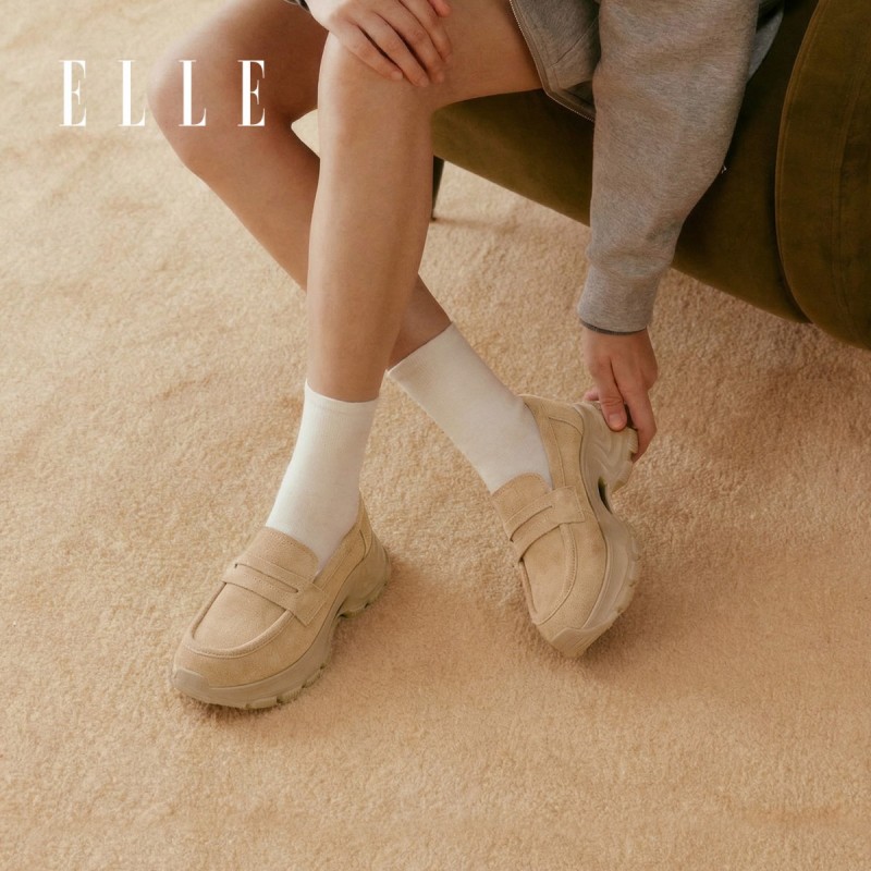 13505497.ELLE厚底增高乐福鞋女2026新款夏季气质一脚蹬深口单鞋法式小皮鞋