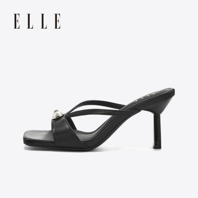 13505918.ELLE女鞋明媚片段2026夏季新款高跟拖鞋女夏外穿法式方头一字凉拖
