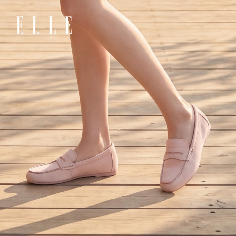 13506029.ELLE女鞋随性慵懒●绒面乐福鞋平底一脚蹬英伦舒适软底单鞋女牛皮