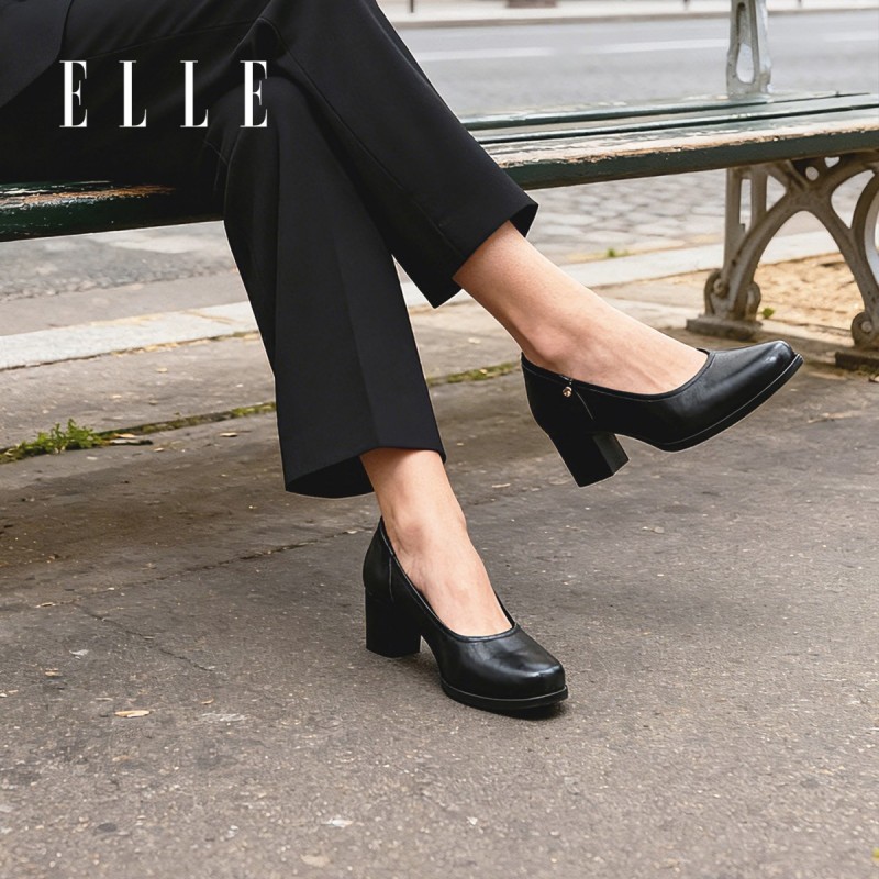 13505441.ELLE粗跟高跟鞋女款2026新款夏季一脚蹬法式浅口单鞋气质女鞋