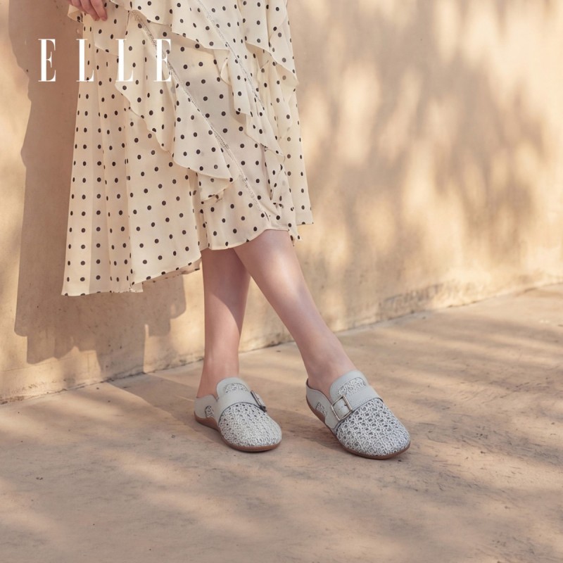 13505886.ELLE女鞋夏日开场厚底编织勃肯包头半拖鞋女外穿休闲凉拖夏季新款