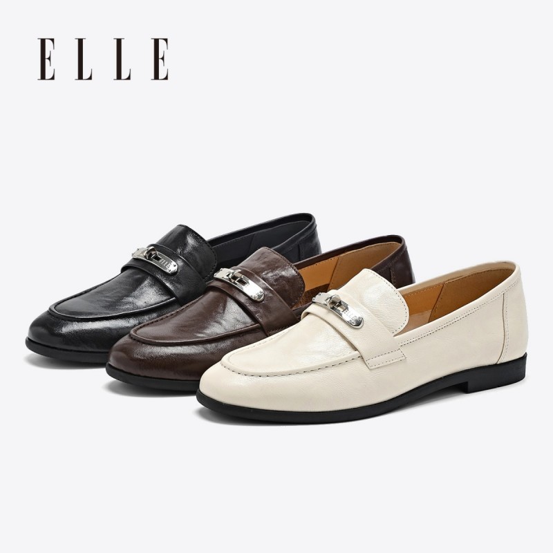 13505985.ELLE女鞋Loafy真皮乐福鞋女士浅口休闲舒服通勤轻便平底鞋一脚蹬
