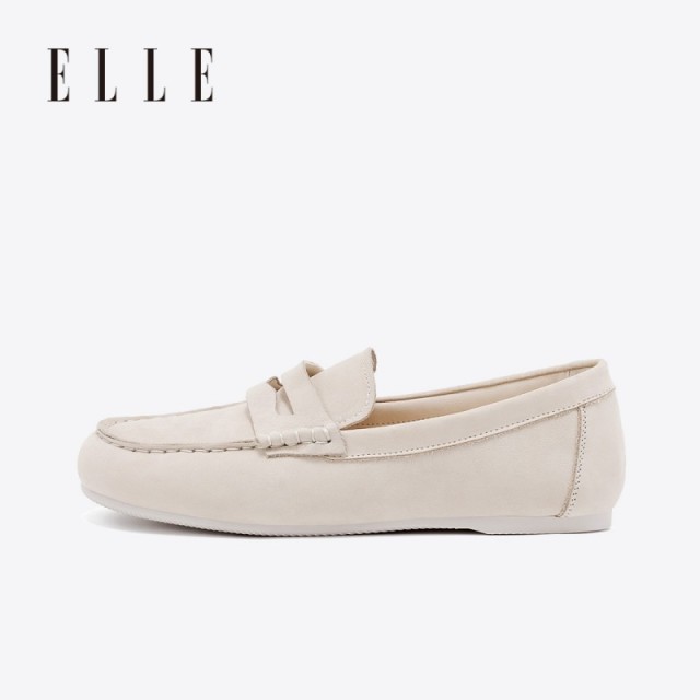 13506029.ELLE女鞋随性慵懒●绒面乐福鞋平底一脚蹬英伦舒适软底单鞋女牛皮