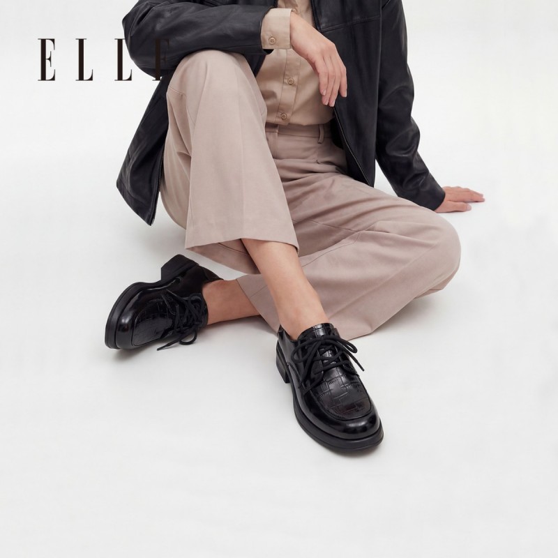 13505747.ELLE英伦风真皮乐福鞋女2026新款夏季厚底增高小皮鞋气质深口单鞋