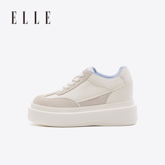 13505722.ELLE厚底增高休闲板鞋女款2026新款夏季百搭真皮小白鞋圆头低帮鞋