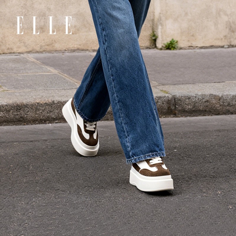 13505722.ELLE厚底增高休闲板鞋女款2026新款夏季百搭真皮小白鞋圆头低帮鞋