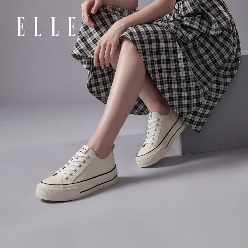 13507384.ELLE女鞋舒适定义●厚底小白鞋2026新款今年流行爆款夏季帆布鞋女