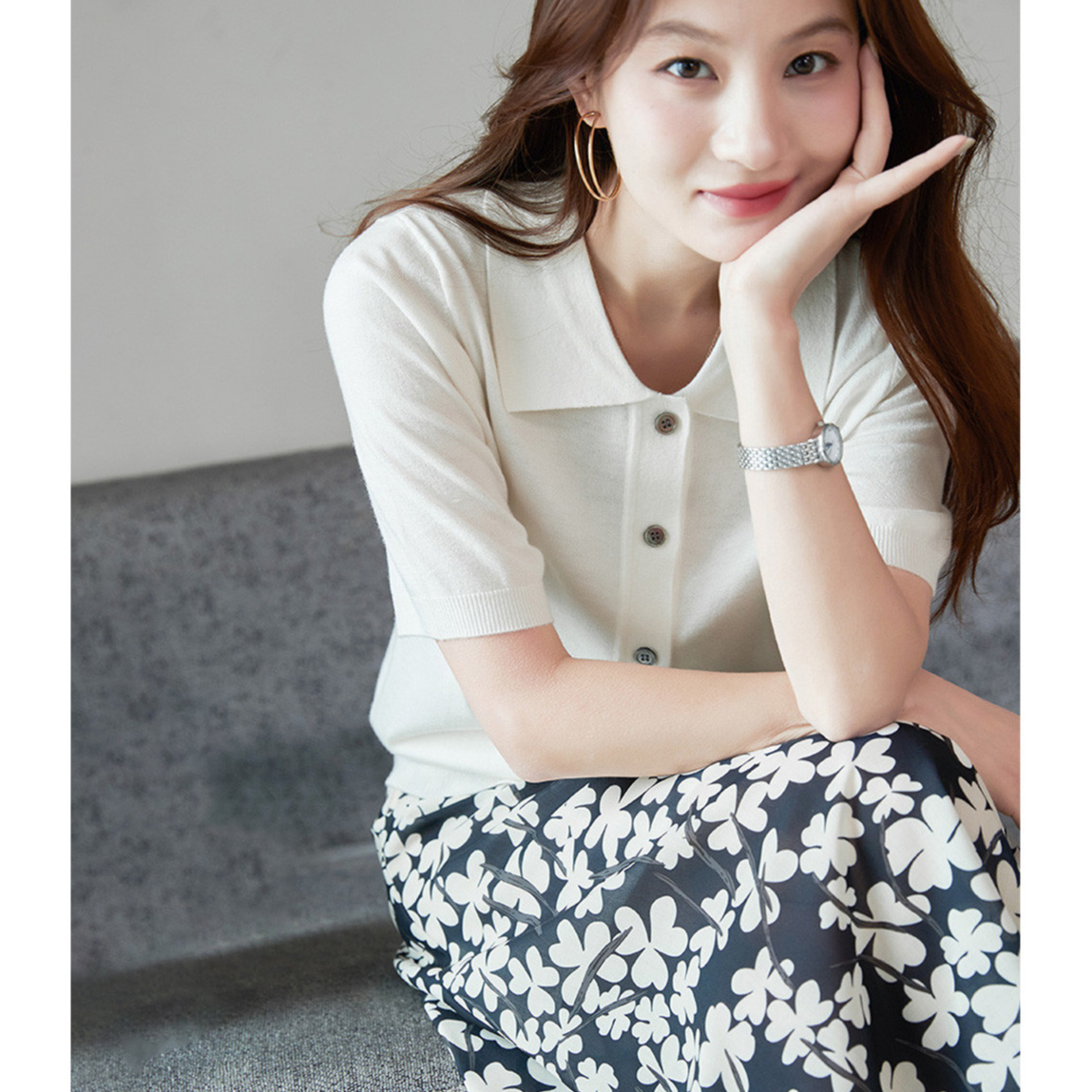 13596292.【净色基础款】休闲风含绵羊毛微弹针织短袖女上衣