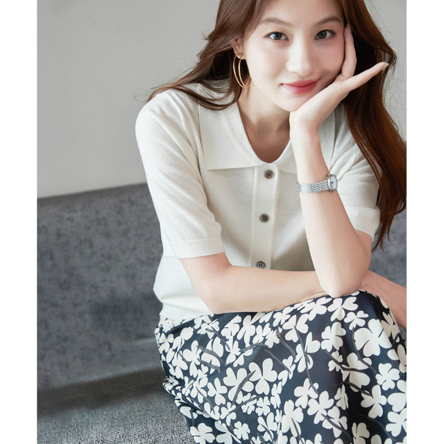 13596292.【净色基础款】休闲风含绵羊毛微弹针织短袖女上衣