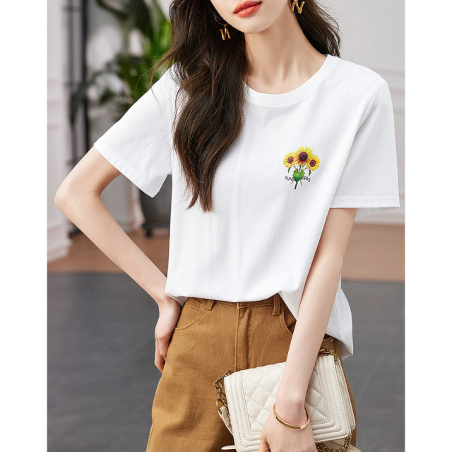 13597933.短袖t恤女夏季印花宽松设计感圆领体恤衫小众上衣