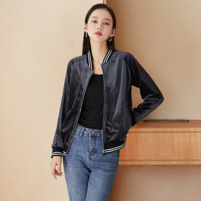 13730682.瑞品集团mt秋款休闲丝绒防风保暖百搭夹克外套棒球服女外套