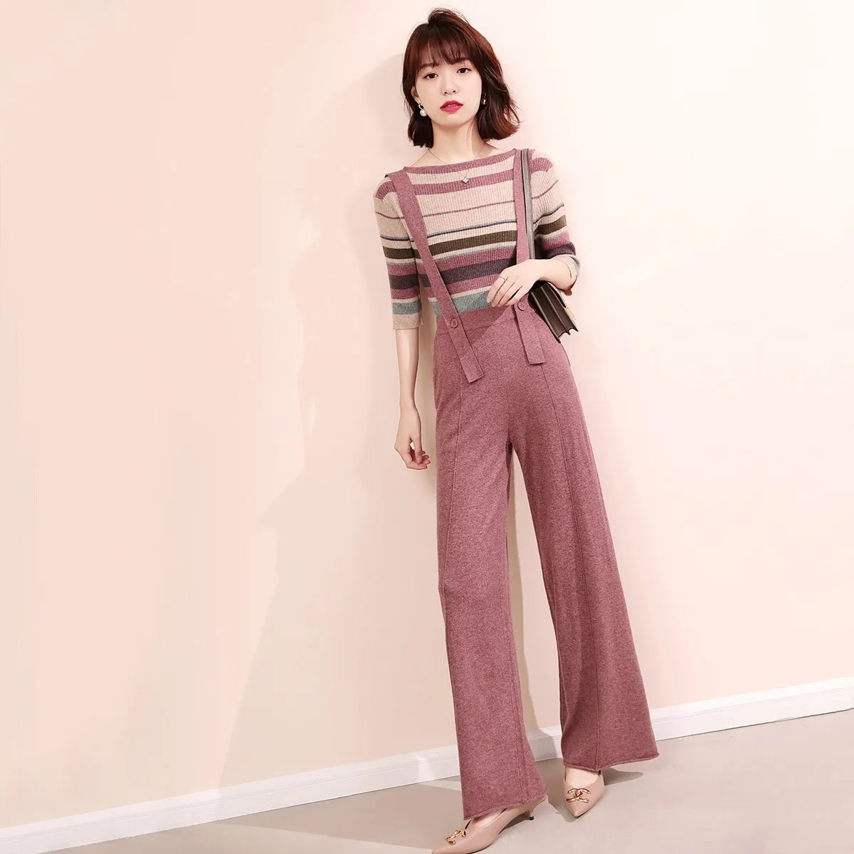 13733627.瑞品集团mt【多巴胺】纯色针织背带裤女春秋款阔腿高腰宽松通勤休闲裤子